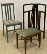 A mixed lot of furniture, to include a Merdew stool, a stained hardwood plant stand, a green painted