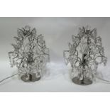A pair of Heritage shower/chandelier style decorative table lamps with plastic crystals with