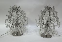 A pair of Heritage shower/chandelier style decorative table lamps with plastic crystals with