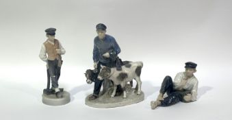 A collection of Royal Copenhagen figurines comprising, "Shepard Boy" (h-23cm), "A Boy with two