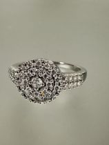 A 18ct gold diamond cluster ring, the central diamond 0.17ct enclosed within two bands of diamond