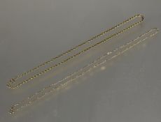 A 9ct gold rope pattern necklace with ring clasp fastening L x 19cm and a 9ct gold flat link chain