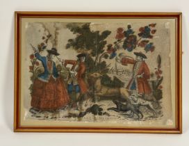 Property of the Late Countess Haig: a Spanish coloured engraving, "La Caza del Ciervo" (The Stag