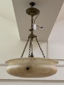 A large alabaster plafonnier or dish light, early 20th century, the shade, of compressed caldron