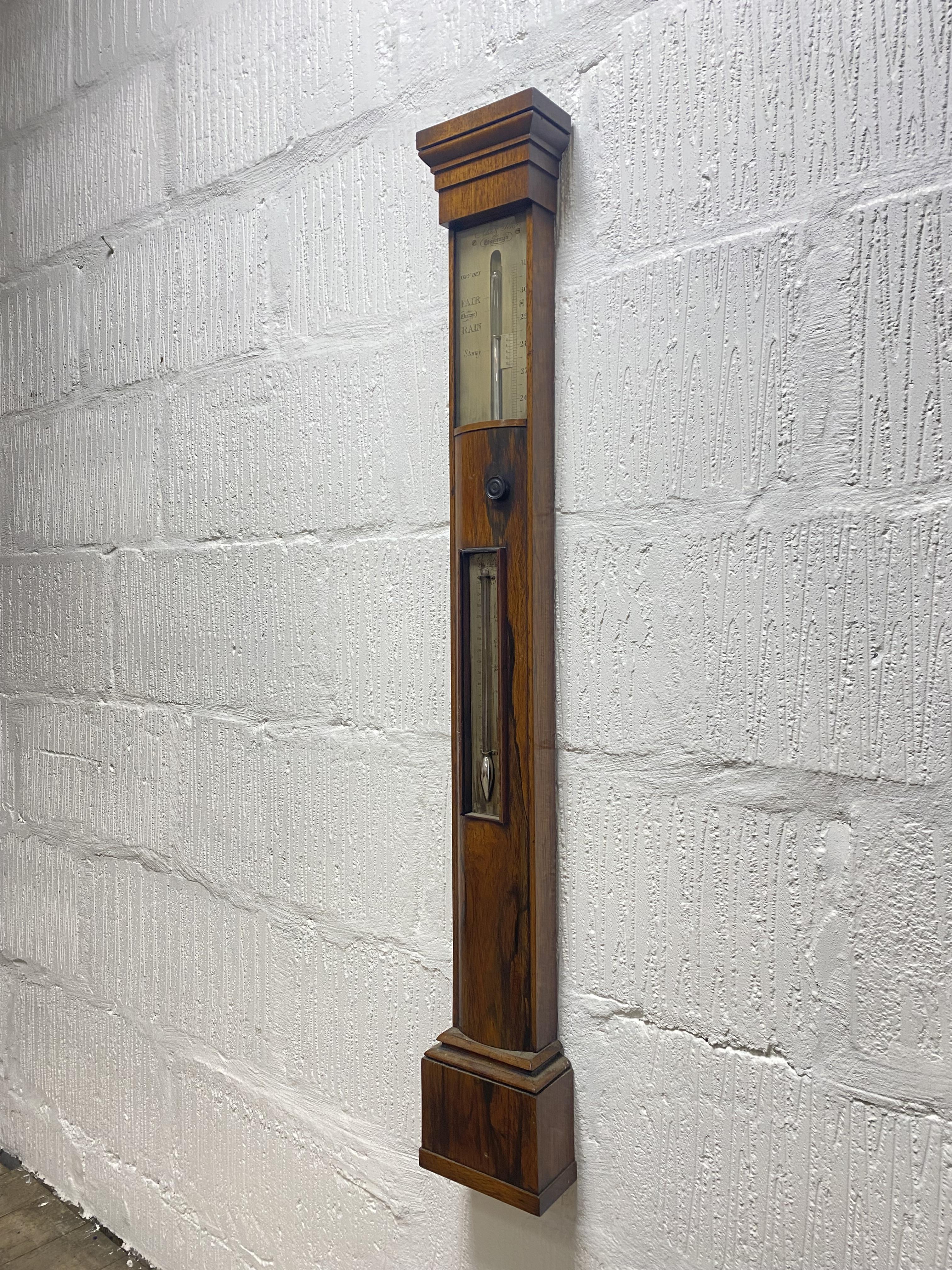 A Regency rosewood cased stick barometer by Adie & Son, Edinburgh, the projecting cornice above a - Image 4 of 4