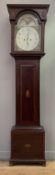 A George III mahogany longcase clock, the dentil cornice above box and tulipwood urn inlay, the case