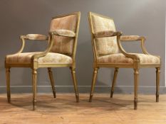 A pair of giltwood and gesso fauteuils, in the Louis XVI taste, late 18th / early 19th century,
