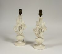 Property of the late Countess Haig: a pair of carved white alabaster table lamps, 20th century, each