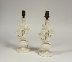 Property of the late Countess Haig: a pair of carved white alabaster table lamps, 20th century, each