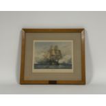 After William Frederick Mitchell (British, 1845-1914) "HMS Victory", coloured print in an oak