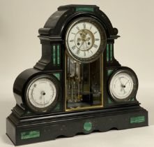 A 19th century slate mantel clock, the case, of architectural form, with incised gilt floral