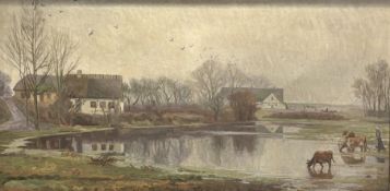 Johan Ulrik Bredsdorff (Danish, 1845-1928), Cattle Watering by a Danish Farmstead, signed with