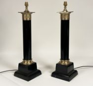 A pair of brass-mounted columnar table lamps