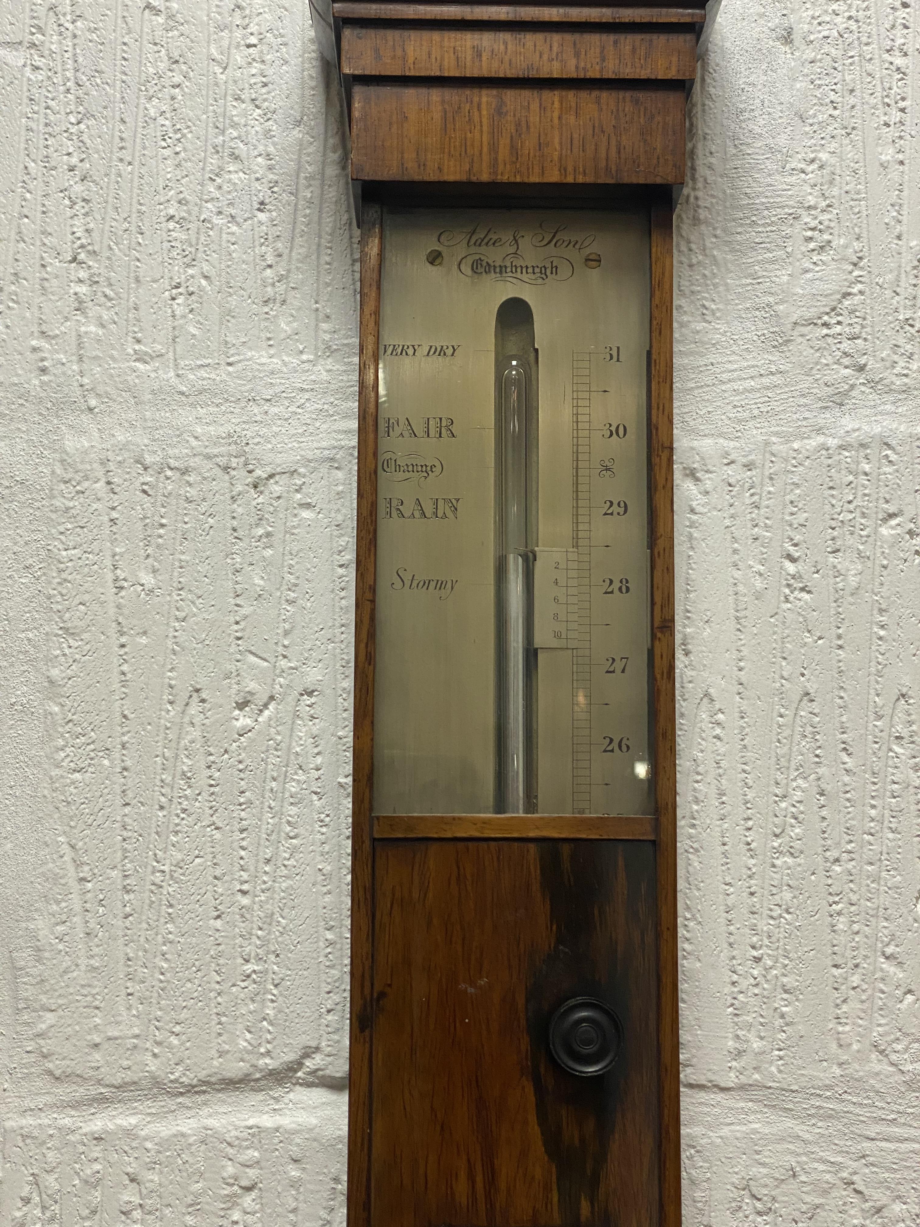 A Regency rosewood cased stick barometer by Adie & Son, Edinburgh, the projecting cornice above a - Image 3 of 4