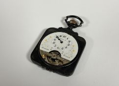 A gun metal-cased square section Hebdomas patent eight day crown-wind pocket watch, c. 1900, the
