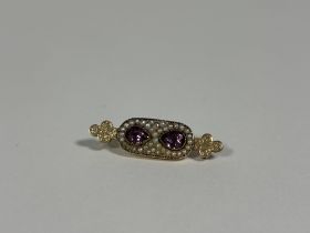 A late Victorian amethyst and seed pearl brooch