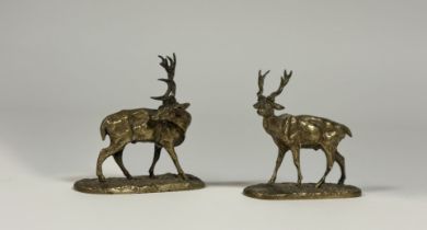 After Pierre-Jules Mene (French 1810-79), a pair of miniature or desk bronze models of stags, Cerf