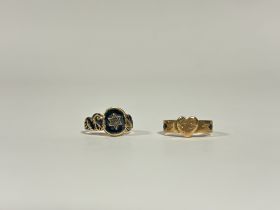 A 19th century diamond-set 18ct gold and enamel mourning ring, set to the centre with a small old-