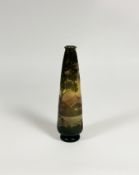A French cameo glass vase, c. 1900, De Vez, of tapering cylindrical form, depicting a landscape of