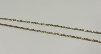 A late 19th/early 20th century 10ct gold guard chain, of flattened chain links, the lobster clasp