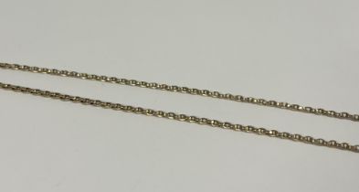 A late 19th/early 20th century 10ct gold guard chain, of flattened chain links, the lobster clasp