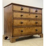 A country Georgian oak chest, late 18th century, the mahogany cross-banded top above two short and