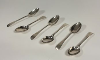 A set of six George III Scottish silver table spoons, Ker and Dempster, Edinburgh 1767, Old