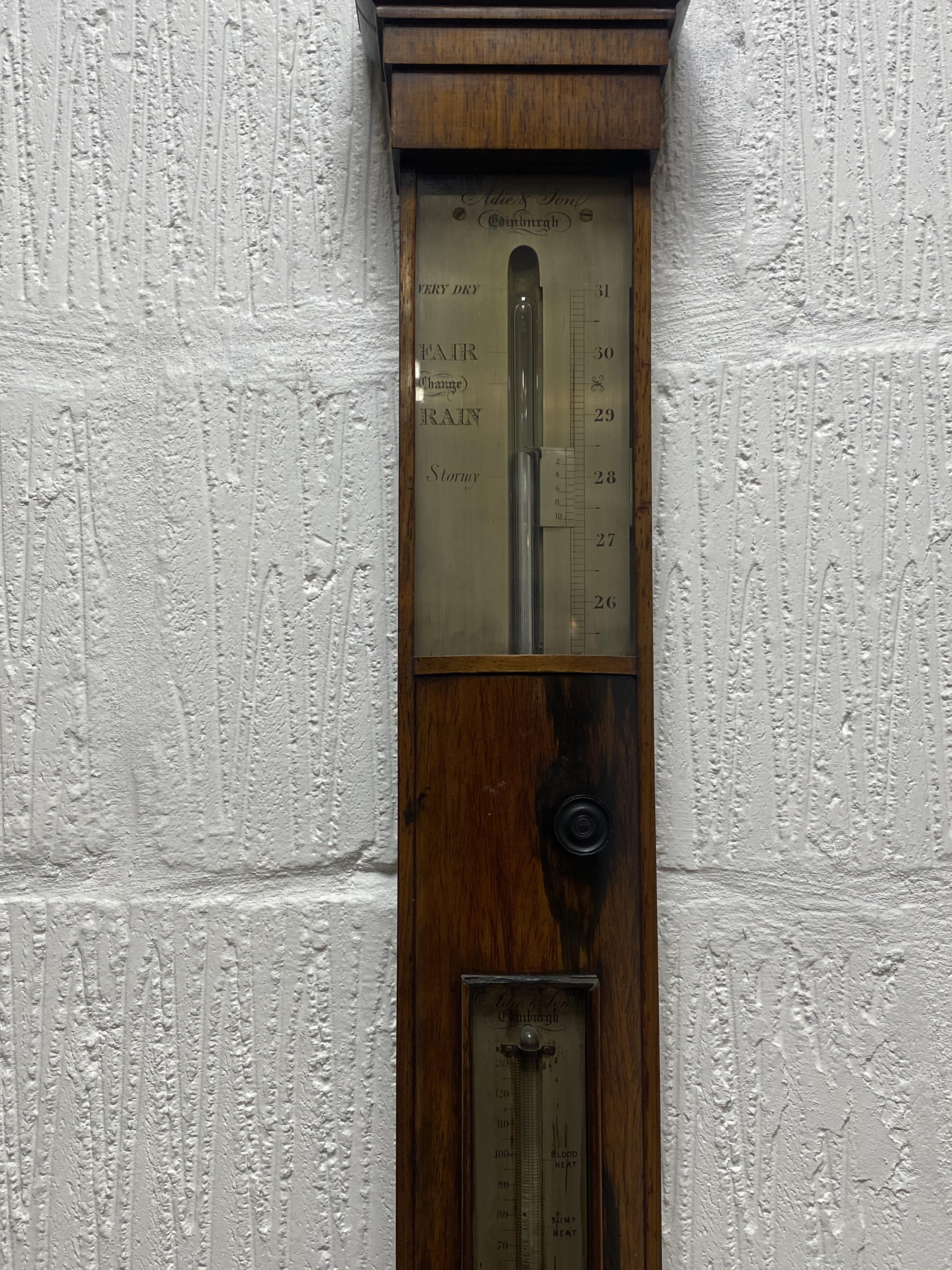 A Regency rosewood cased stick barometer by Adie & Son, Edinburgh, the projecting cornice above a - Image 2 of 4