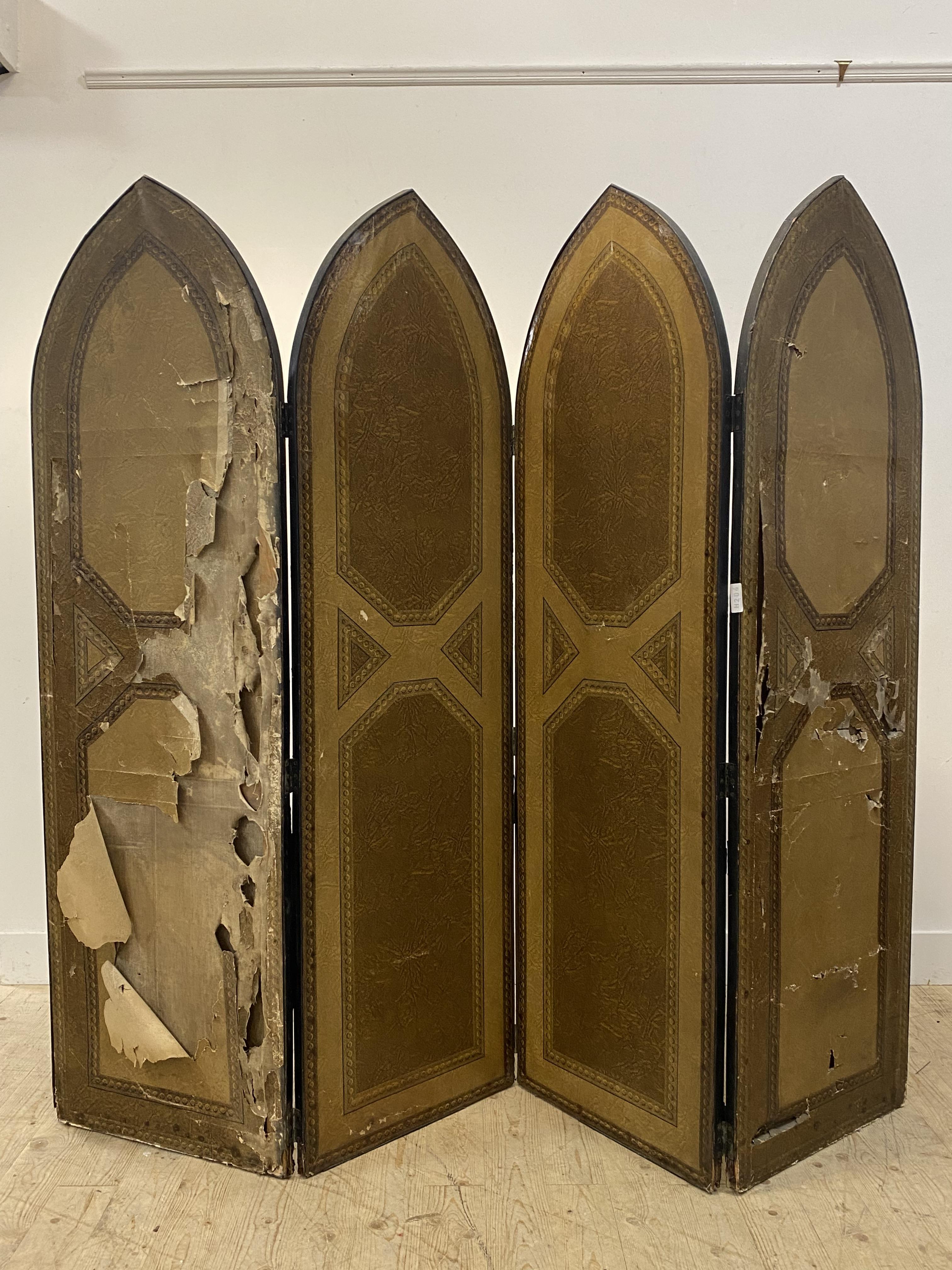 A Victorian Gothic Revival four-arch panel room divider, each panel printed in a floral design - Image 2 of 2