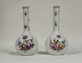 A pair of large Dresden porcelain flask-form vases, c. 1900, R. Grossbaum & Sohne, each polychrome