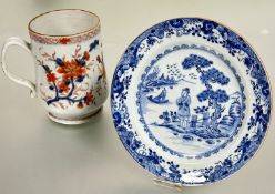 a Late 18th- early 19thc Chinese Imari pattern tankard of cylinder design with C scroll handle to