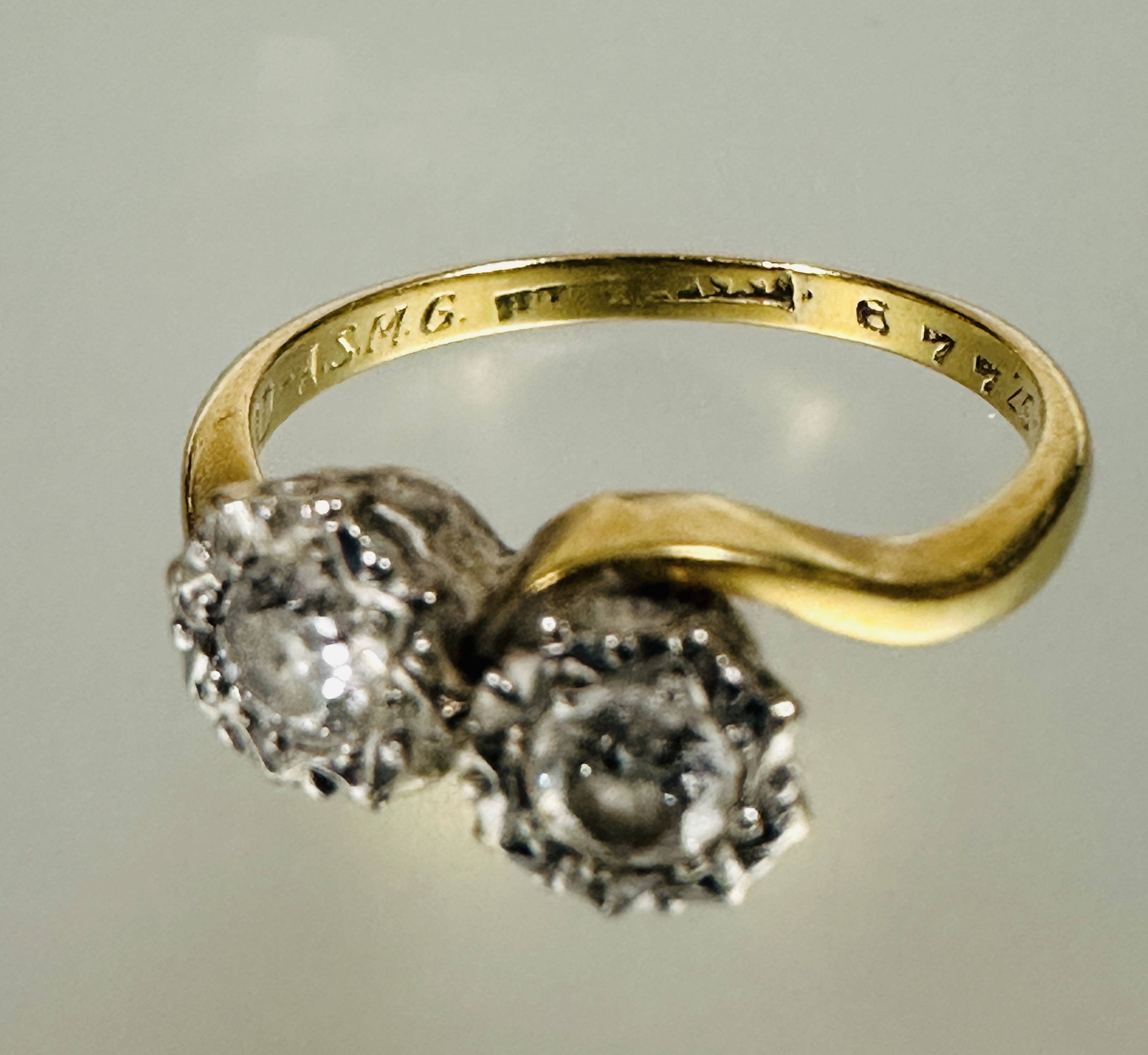 A 18ct gold platinum set toi-et moi diamond ring mounted in rub-over setting each stone - Image 3 of 4