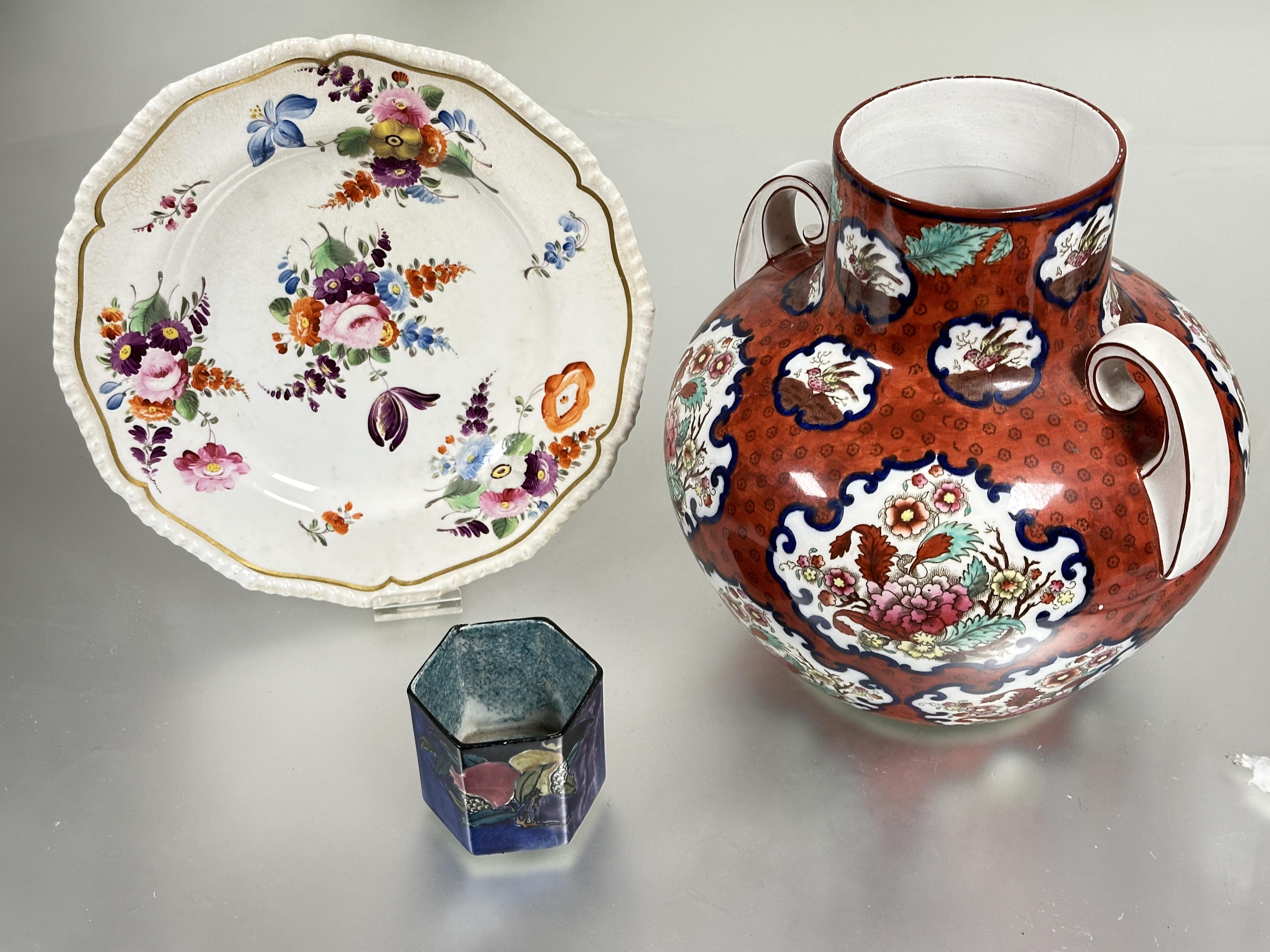 A 19thc Derby plate of scalloped design with beaded border decorated with hand painted floral sprays