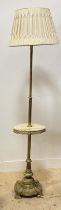 An early 20th century cast brass telescopic lamp standard, with four branches and circular onyx open