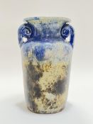 A jun glazed twin-handled art pottery vase with flared mouth (h- 20cm, w- 13cm)