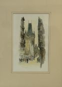 Unknown Artist, European city street view, watercolour and pencil, initialled B, 95/4 bottom left,