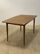 McIntosh of Kircaldy, a mid century teak extending dining table with magic leaf to centre. H75cm,