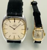 A vintage gents Omega De Ville stainless steel wristwatch wrist watch with silvered dial and baton