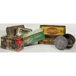 A group of vintage tins comprising Maison Lyons toffees, Gold Flake Honey Dew, John Cotton Ltd