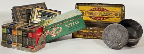 A group of vintage tins comprising Maison Lyons toffees, Gold Flake Honey Dew, John Cotton Ltd