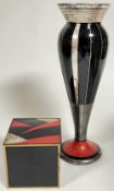 An Art Deco glass vase of tapered form decorated with black/silvered design (h- 27.5cm), together