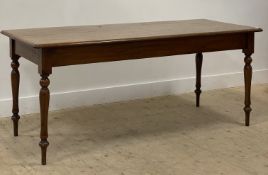 A Victorian mahogany table, the twin panelled rectangular top with rounded corners raised on