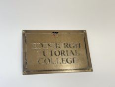 A Edinburgh Tutorial College brass plaque. (l-28cm h-19cm)