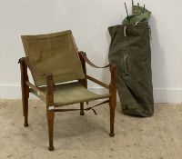 An early 20th century campaign / safari chair, with slung canvas back and seat on turned supports,