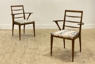 McIntosh of Kirkcaldy, a pair of mid century carver dining chairs, with ladder backs, upholstered