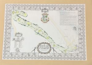 A framed 20thc map titled "A Map of the Old Course St Andrews" by Allan Peden R.I.A.S, coloured