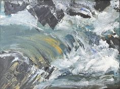 Jos Mahon (British, contemporary), Storm Wave I, acrylic on canvas, framed (h- 30cm, w- 40cm)