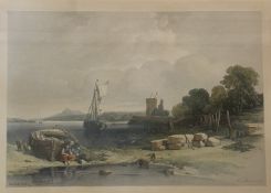 Clarkson Stanfield (British 1793-1867), Barnbougle Castle, coloured engraving, framed. (27.