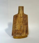 A Vallarius by Gilbert Portanier, Studio pottery slab vase with textured abstract design. (marked to