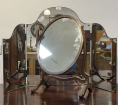 A 1930's triptych mirror of undulating form (H66cm) (a/f) together with a Georgian style mahogany